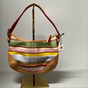 Authentic Coach Small Signature Stripe Bag Gently Used